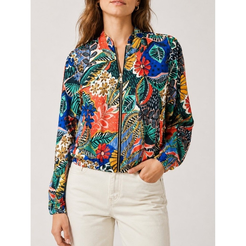 Lili Sidonio by Molly Bracken NEW Tropical Floral Bomber Jacket SZ Medium Resort